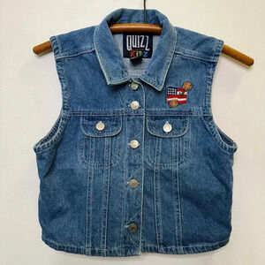 Vintage Girl's Denim Vest with American Flag Flower Patch Size XL